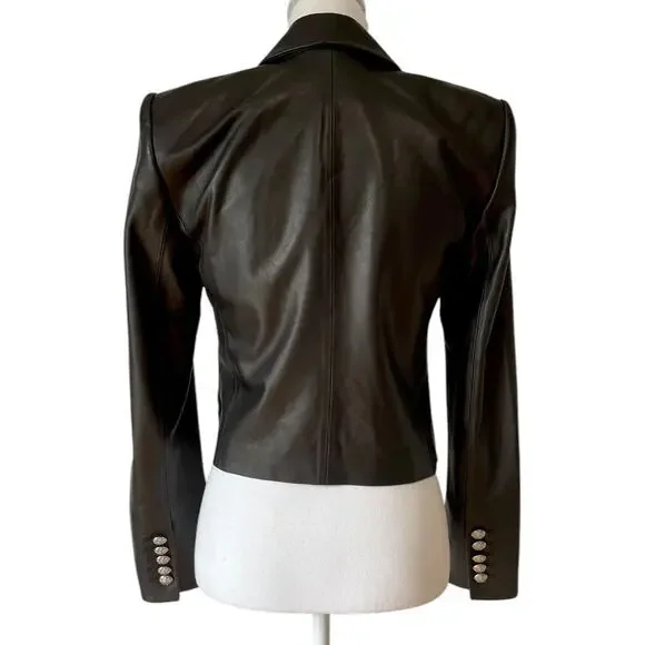 Veronica Beard Nevis Lamb Leather Blazer Jacket Cropped Black Silver Size 0‎ - Picture 11 of 11
